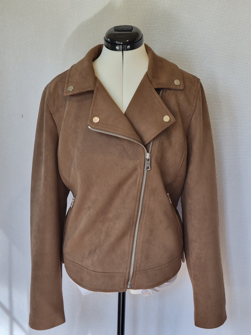 LOFT Brown Faux Suede Moto Jacket with Asymmetrical Zip